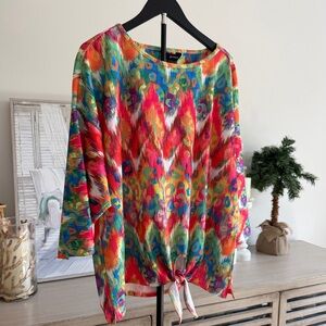 Ali Miles Vibrant Multicolor Tie-Front Women's Top